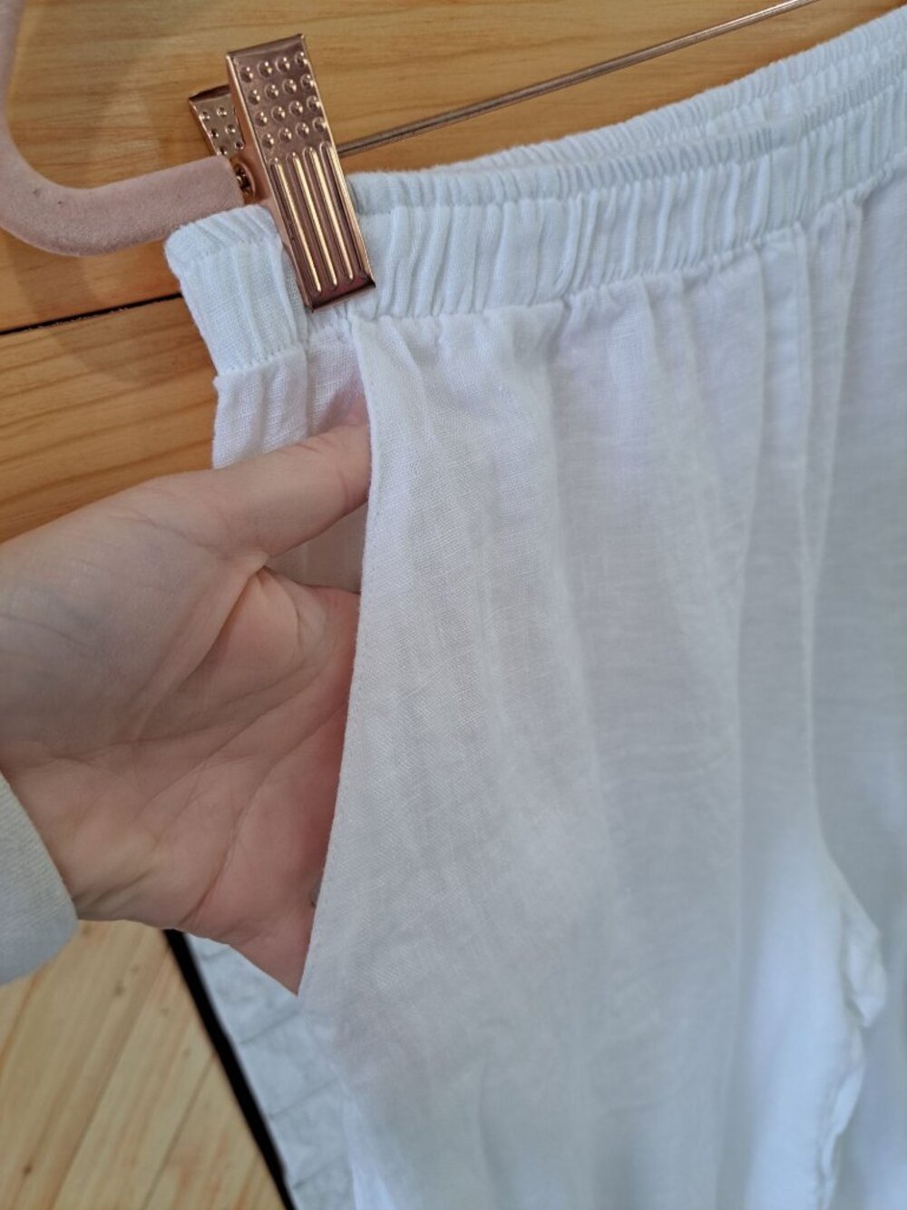 Et' Lois White Linen Drawstring Pants Ruched Hem Elastic Pull On Waistband S - Picture 4 of 11